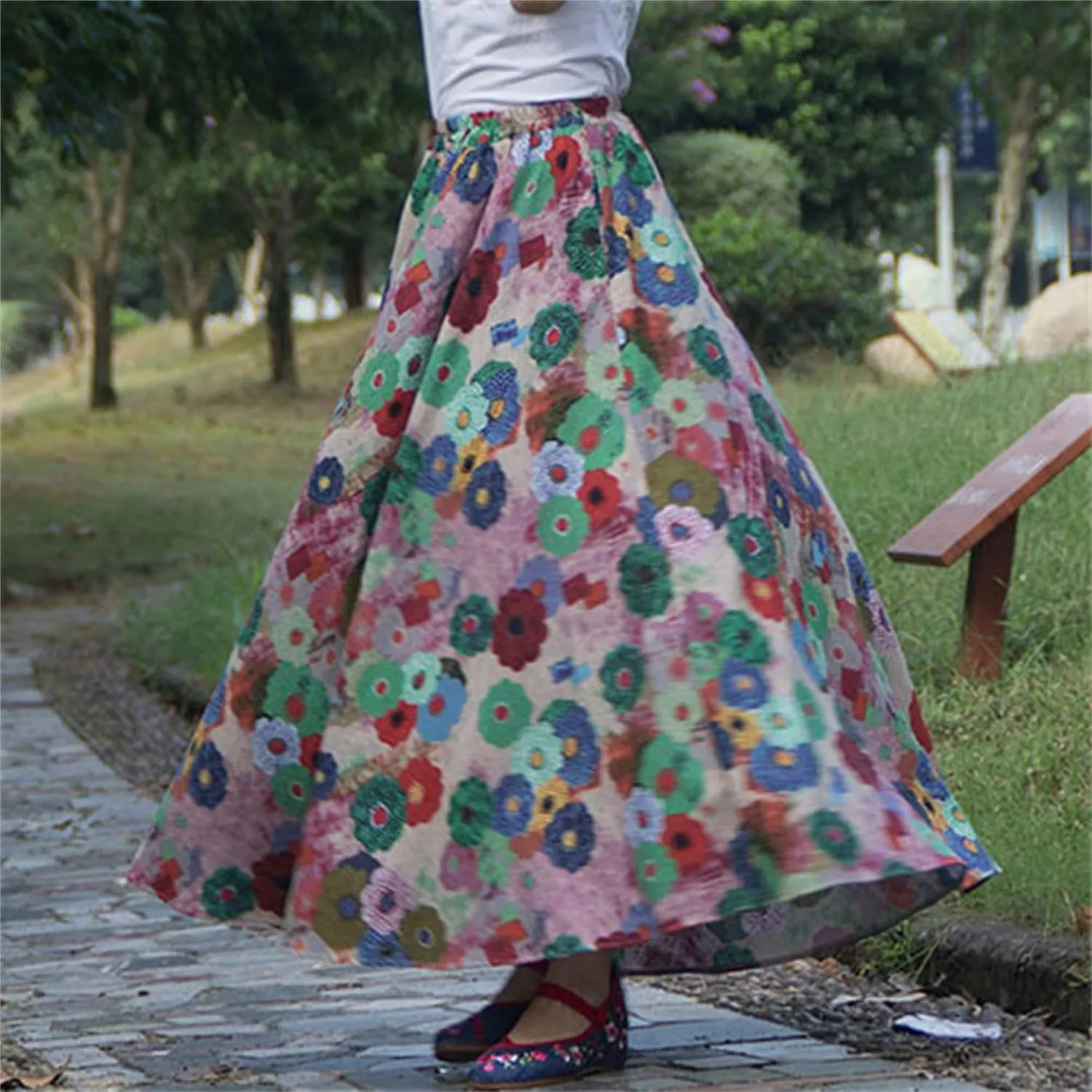 SANGTREE Women's Cotton Linen Beach Casual A Line Maxi Skirt 2025 Spring Summer Trendy Elastic Waist Flowy Long Skirt