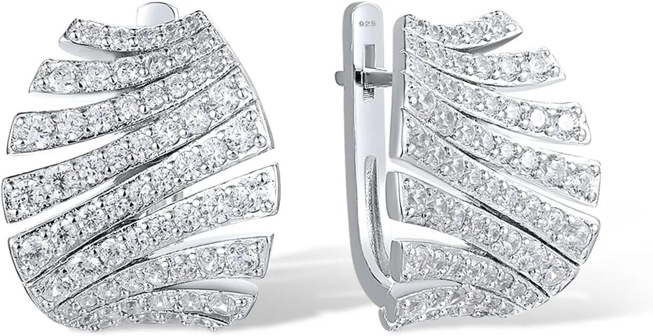 Santuzza 925 Sterling Silver Gemstone Streamline Shell Shape Earrings White Cubic Zirconia Dangle Earrings for Women