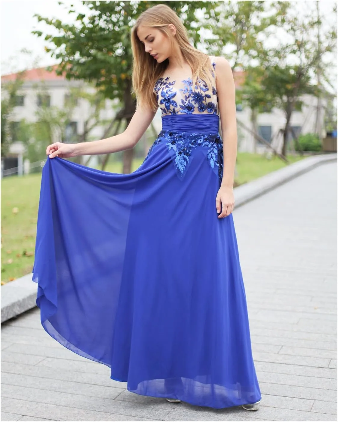Sarahbridal Women's Long Prom Dress Chiffon Bridesmaid Dresses Ball Gowns SSD181