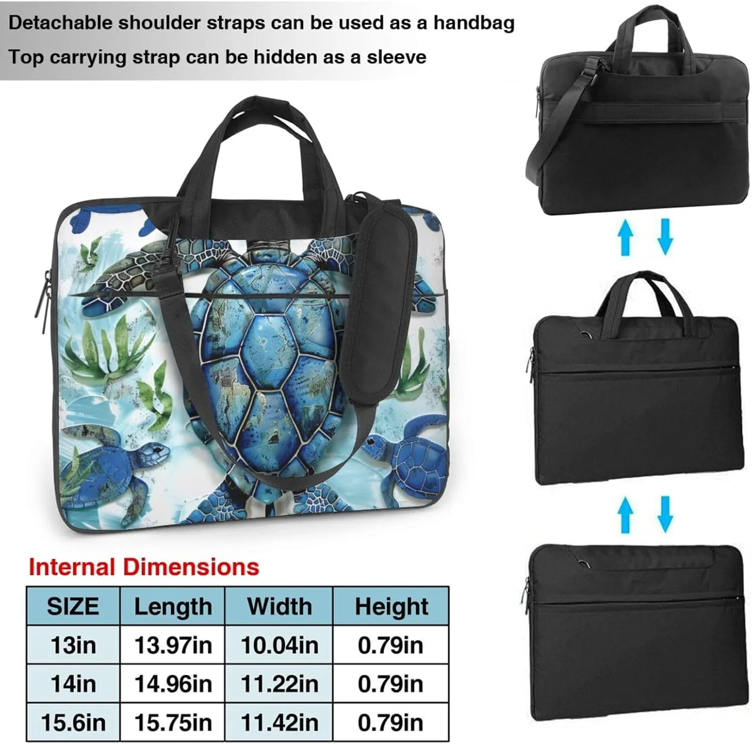 Sea Turtle Blue Laptop Tote Bag Travel Business Computer Bag Work Bag for Men Women