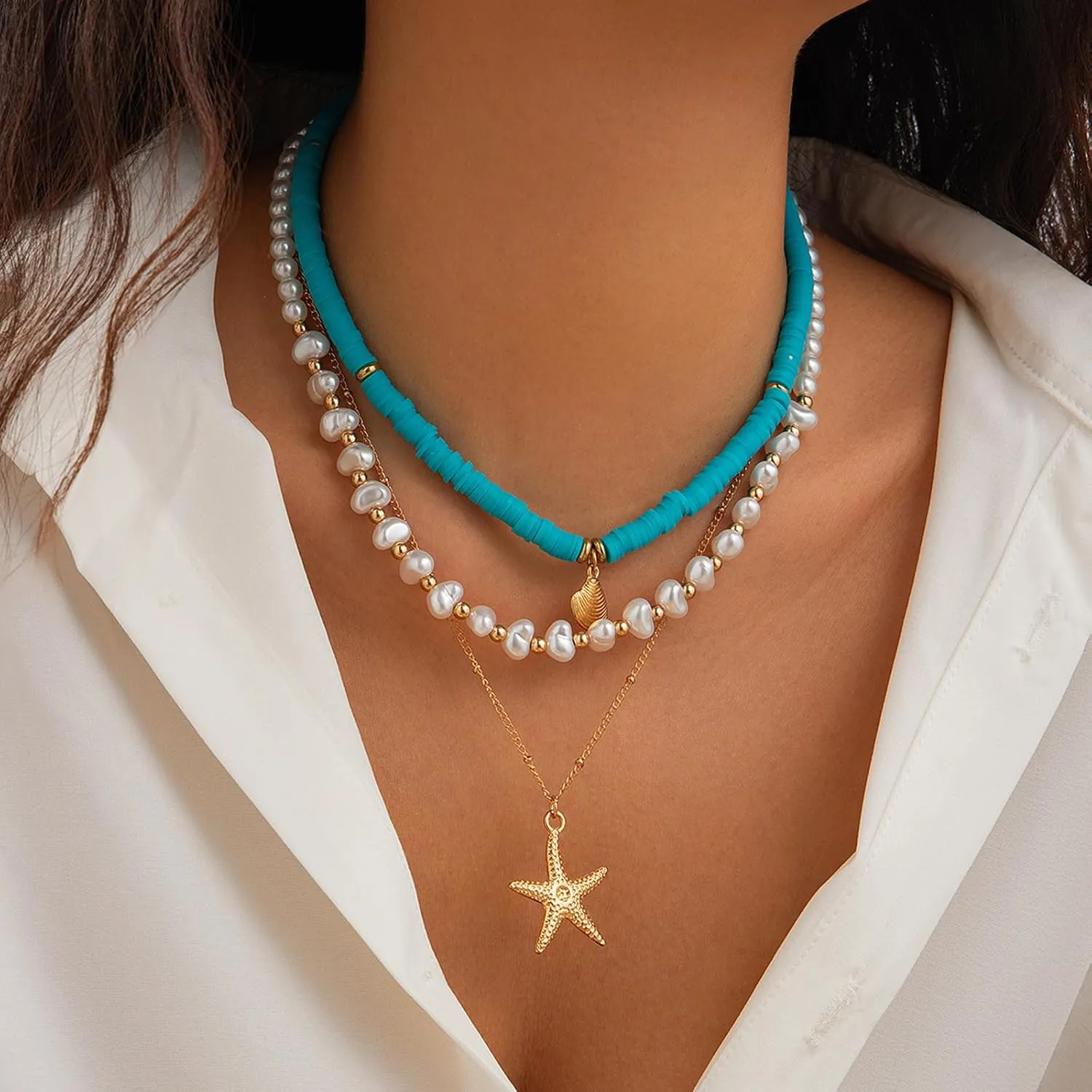 Seashell Necklace for Women Shell Necklace Summer Outfits for Women Adjustable Layered Sea Shell Charm Necklaces Beach Vacation Essentials Holiday Jewelry