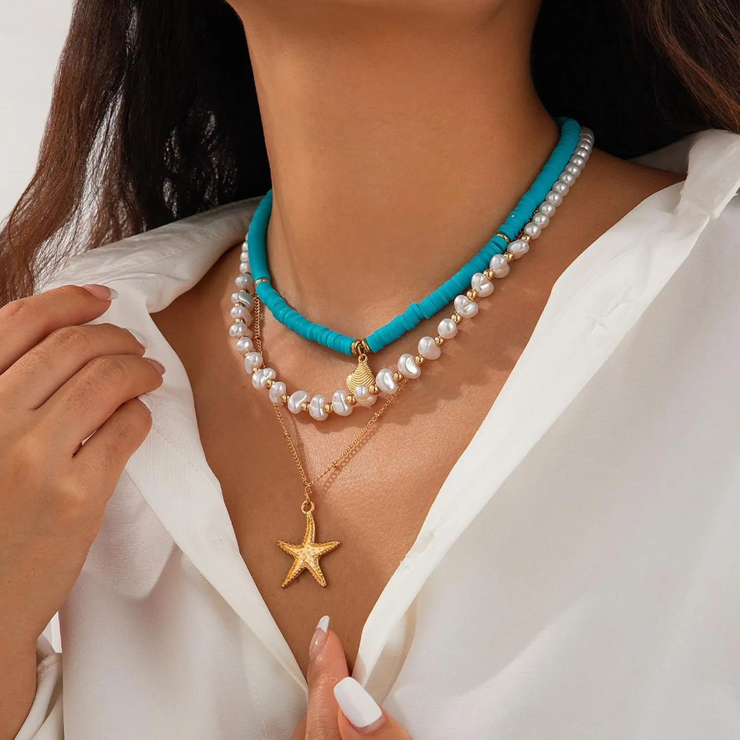 Seashell Necklace for Women Shell Necklace Summer Outfits for Women Adjustable Layered Sea Shell Charm Necklaces Beach Vacation Essentials Holiday Jewelry