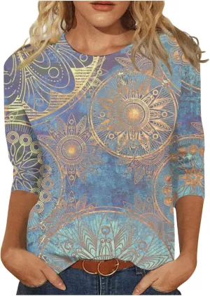 Segaven 3/4 Length Sleeve Womens Tops Trendy Solid Color Crewneck T Shirts Summer Basic Tunic Tees Casual Dressy Blouses