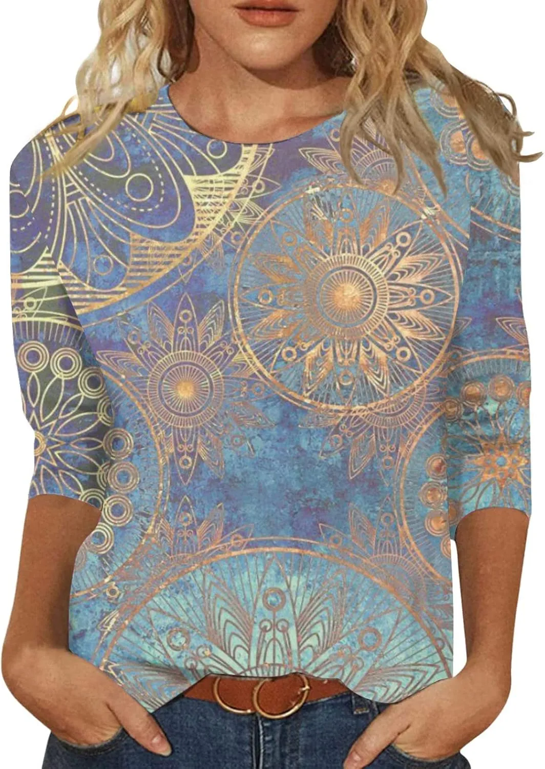 Segaven 3/4 Length Sleeve Womens Tops Trendy Solid Color Crewneck T Shirts Summer Basic Tunic Tees Casual Dressy Blouses