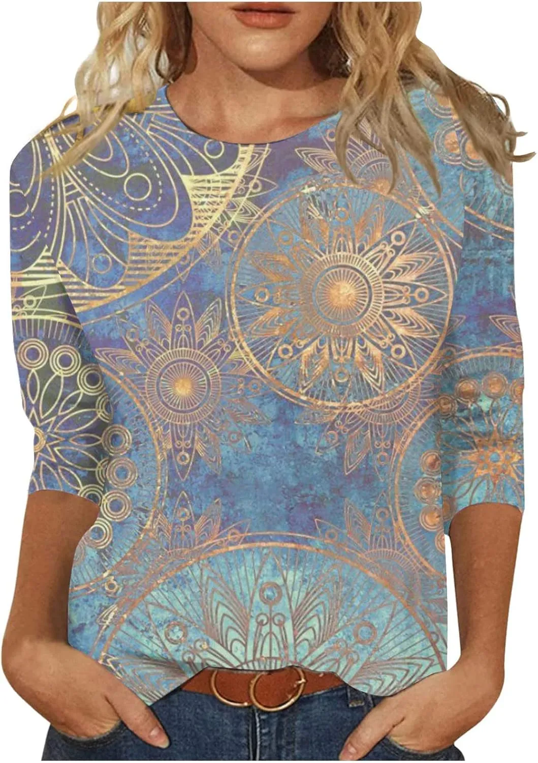 Segaven 3/4 Length Sleeve Womens Tops Trendy Solid Color Crewneck T Shirts Summer Basic Tunic Tees Casual Dressy Blouses