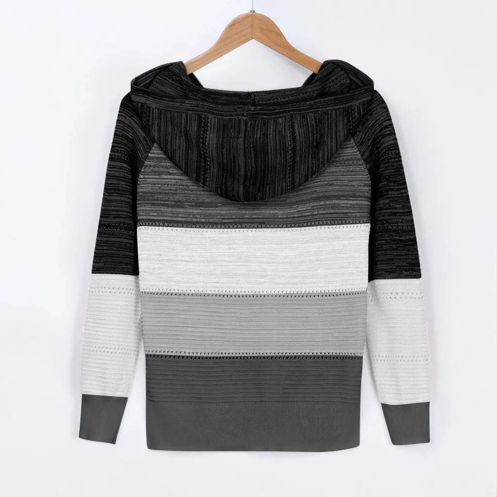 SHAOBGE Oversized Hoodie Blouse Sleeves Fashion Long Hooded Patchwork Tops Women V-Neck Sweater Casual Women's Plain