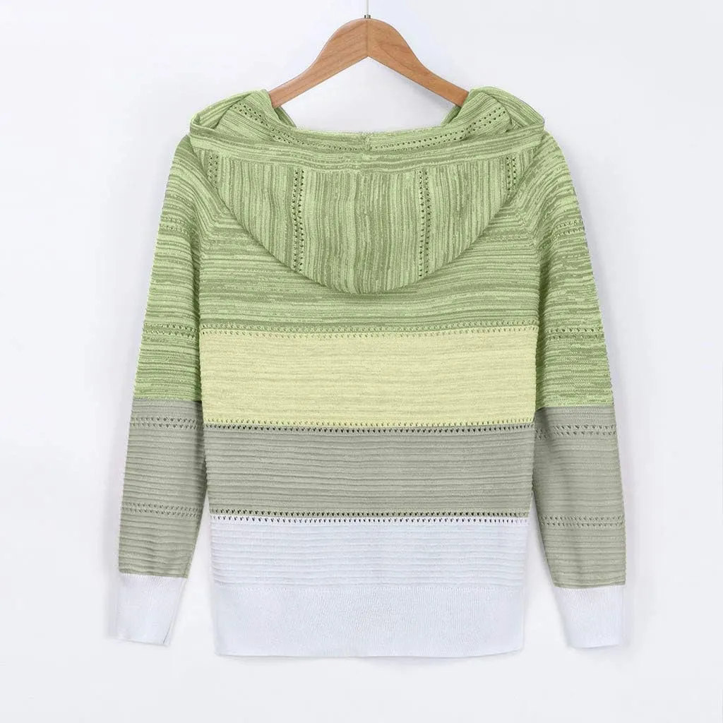 SHAOBGE Oversized Hoodie Blouse Sleeves Fashion Long Hooded Patchwork Tops Women V-Neck Sweater Casual Women's Plain