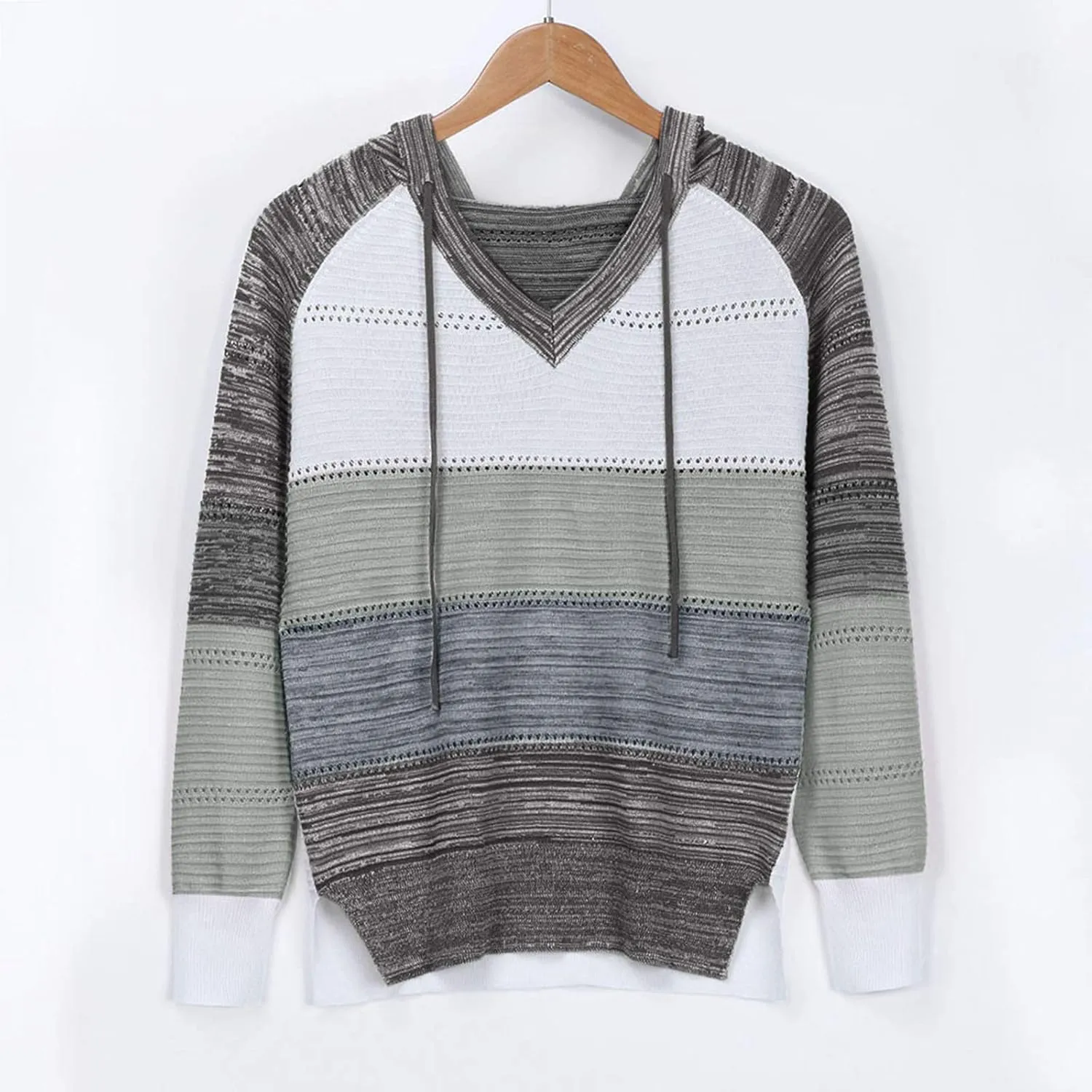 SHAOBGE Oversized Hoodie Blouse Sleeves Fashion Long Hooded Patchwork Tops Women V-Neck Sweater Casual Women's Plain