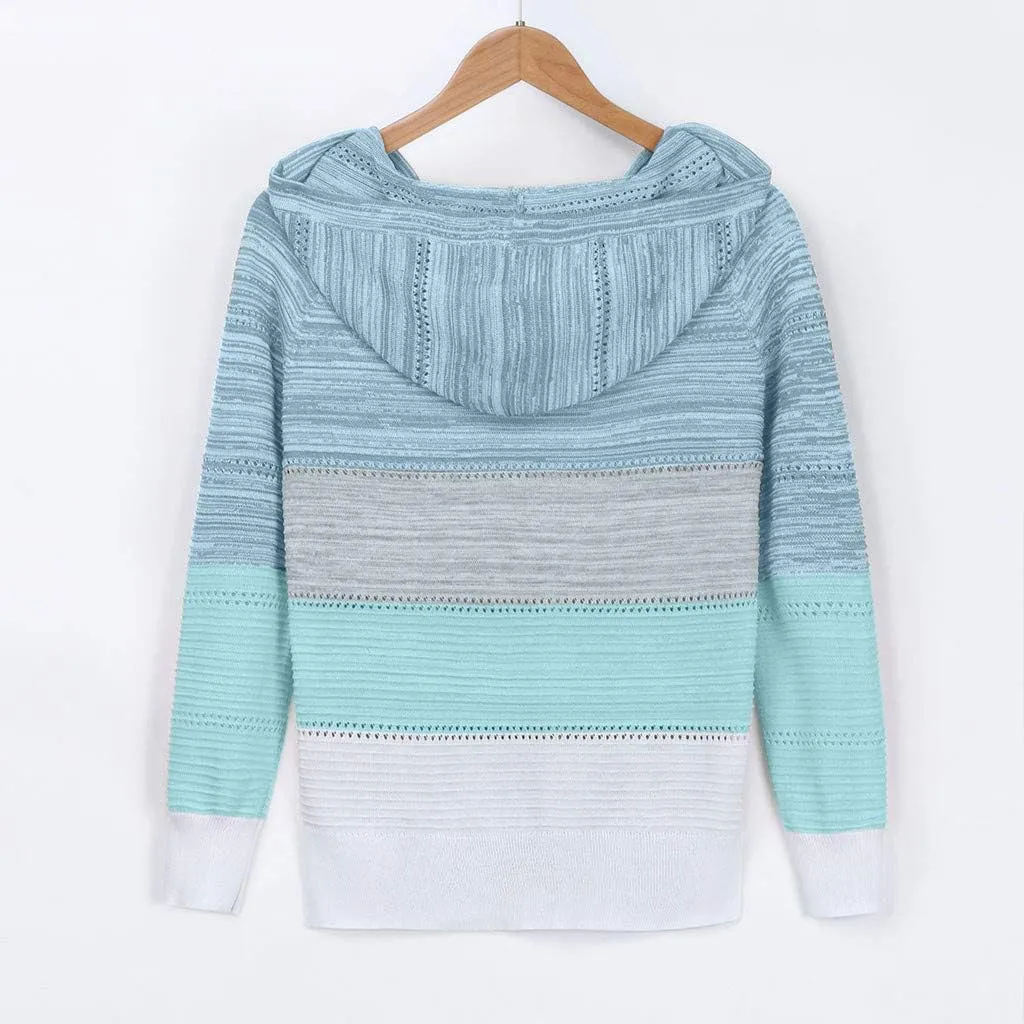 SHAOBGE Oversized Hoodie Blouse Sleeves Fashion Long Hooded Patchwork Tops Women V-Neck Sweater Casual Women's Plain