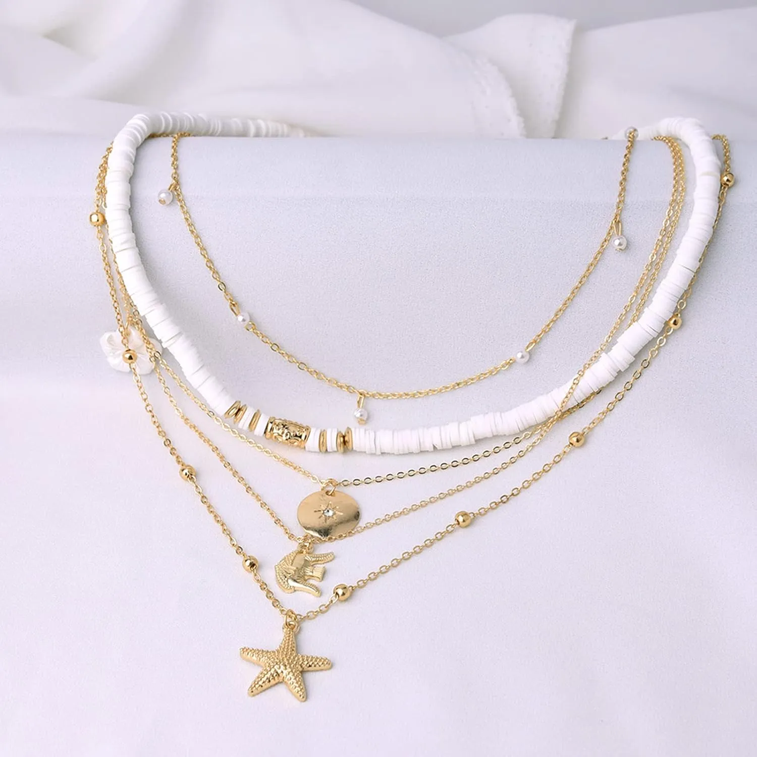 Shell Necklaces for Women Gold Starfish Pearl Seashell Summer Beach Vacation Outfits Jewelry Gifts Stocking Stuffers