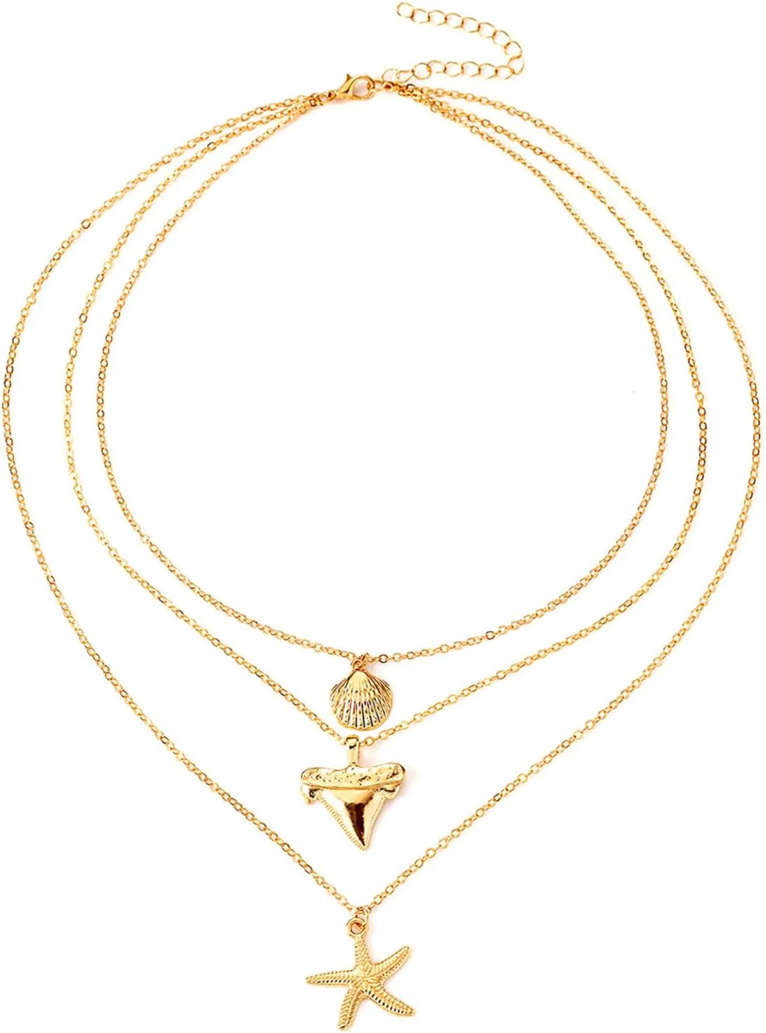 Shell Necklaces for Women Layered Gold Stack Necklace Starfish Seashell Charm Necklace Beach Jewelry for Women Summer Accessories