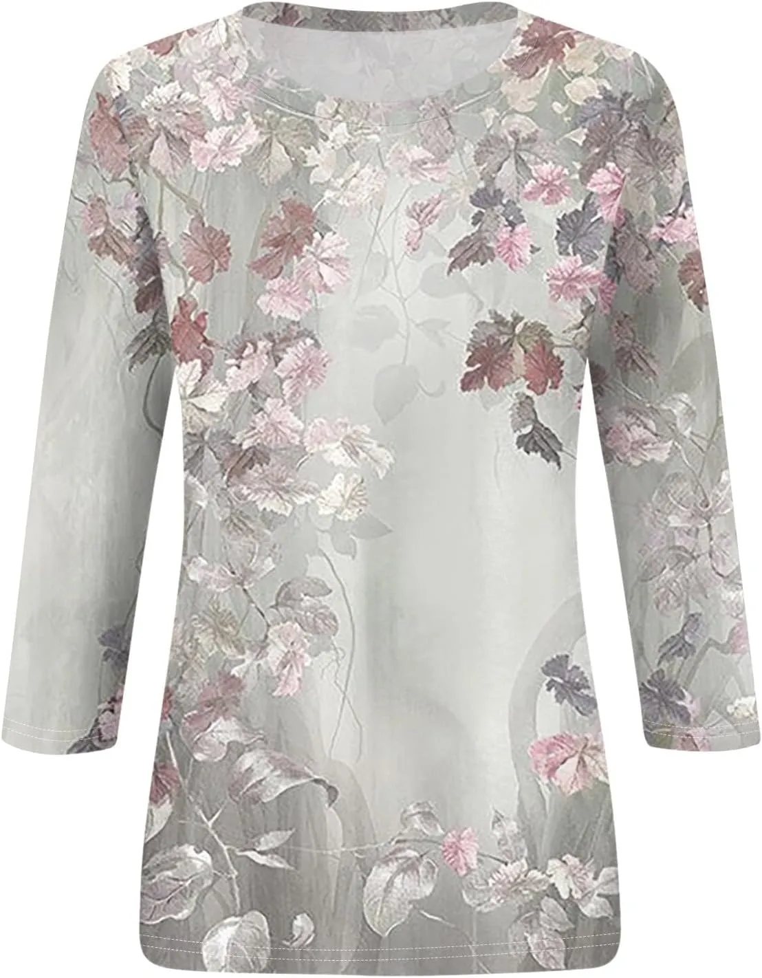Shirts for Women Trendy 3/4 Sleeve Crewneck Cute Shirts Casual Print Three Guarter Length T Shirt Summer Pullover