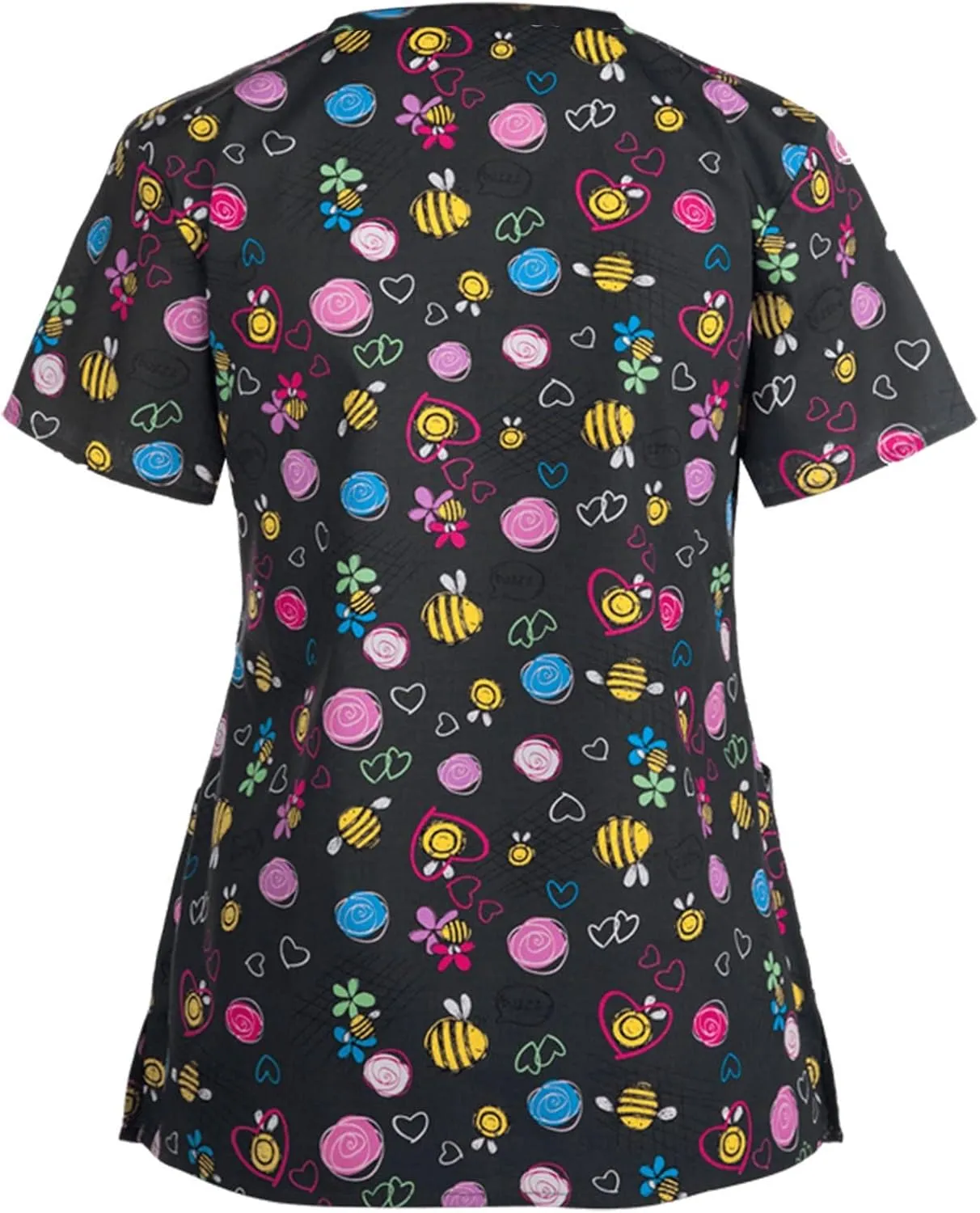 Short Sleeve Tops for Ladies Fall Summer Vneck Print Loose Fit Work Scrub Kawaii Tops Blouses Shirts Women 2025