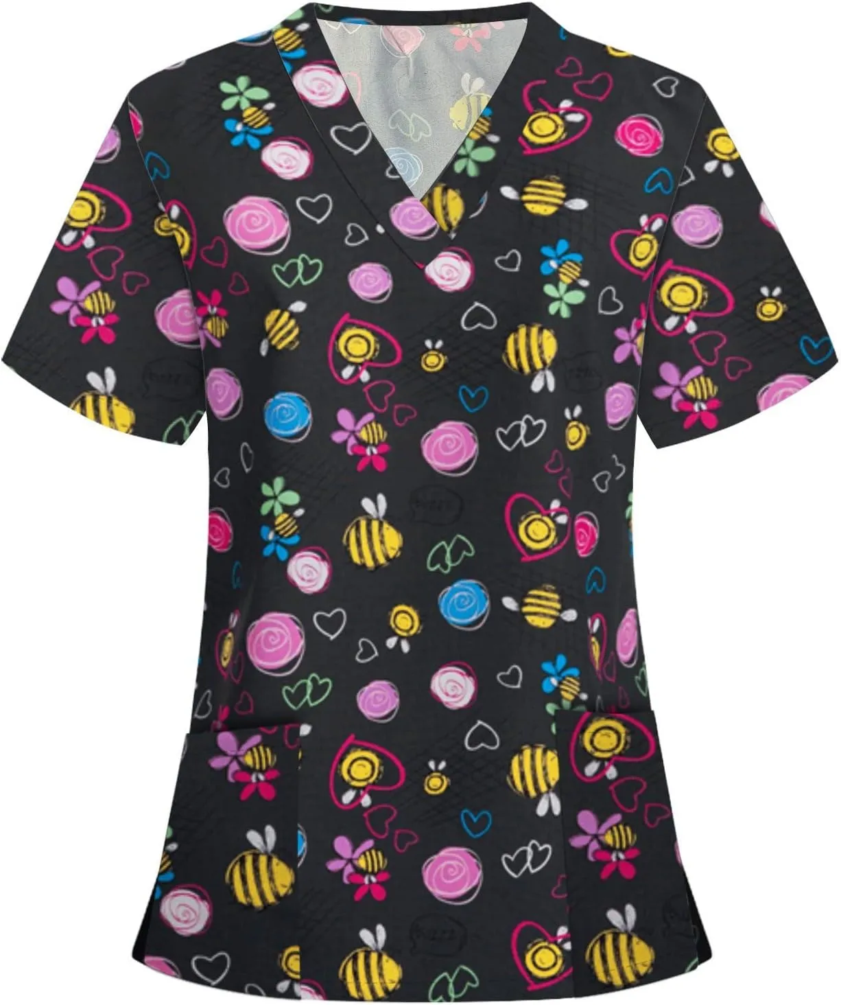 Short Sleeve Tops for Ladies Fall Summer Vneck Print Loose Fit Work Scrub Kawaii Tops Blouses Shirts Women 2025