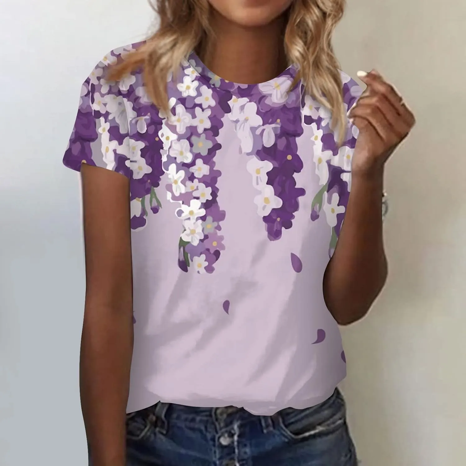 Short Sleeve Women Tops Fashion 2024 Summer Blouse Tees Round Neck Printed Pullover Casual Plus Size T Shirt
