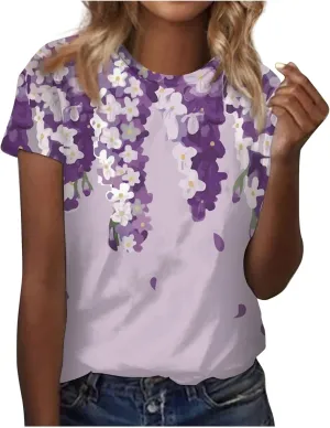 Short Sleeve Women Tops Fashion 2024 Summer Blouse Tees Round Neck Printed Pullover Casual Plus Size T Shirt