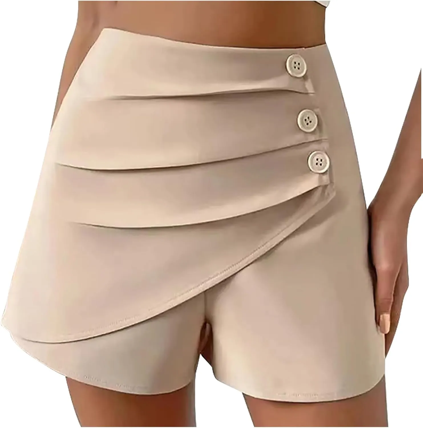 Shorts for Women Trendy 2024 High Waisted Button Ruched Solid Lounge Shorts Dressy Casual Summer Ladies Skorts Shorts