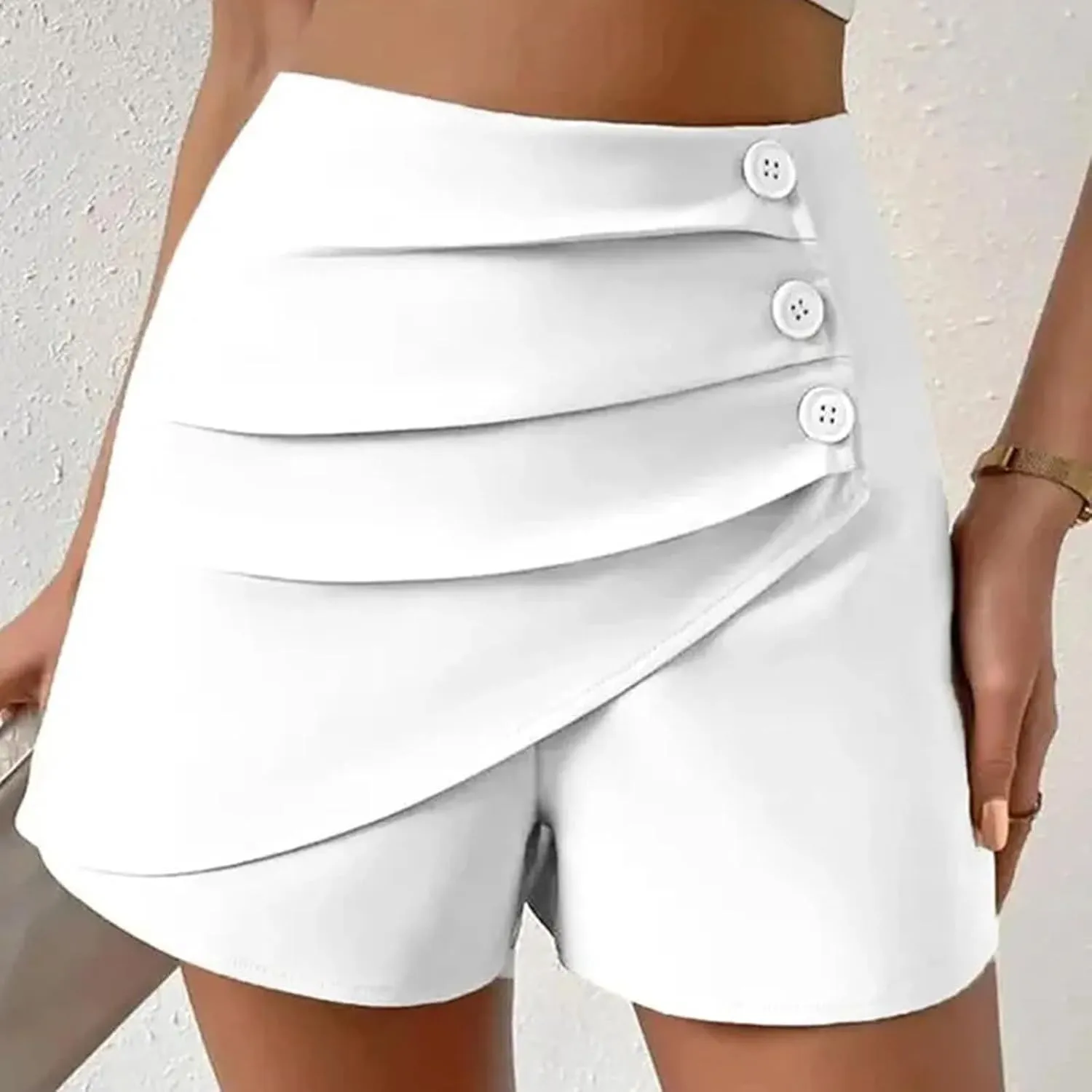 Shorts for Women Trendy 2024 High Waisted Button Ruched Solid Lounge Shorts Dressy Casual Summer Ladies Skorts Shorts
