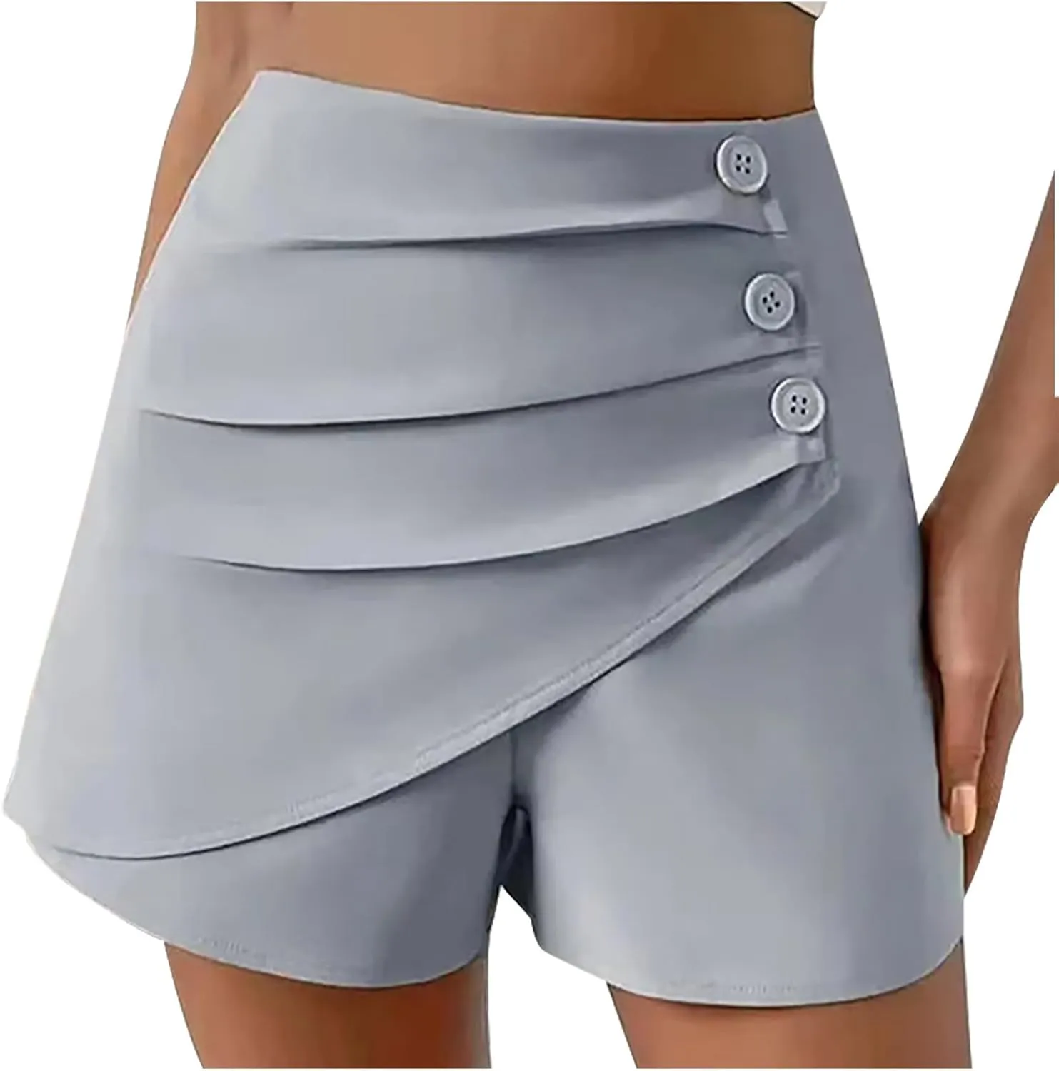 Shorts for Women Trendy 2024 High Waisted Button Ruched Solid Lounge Shorts Dressy Casual Summer Ladies Skorts Shorts