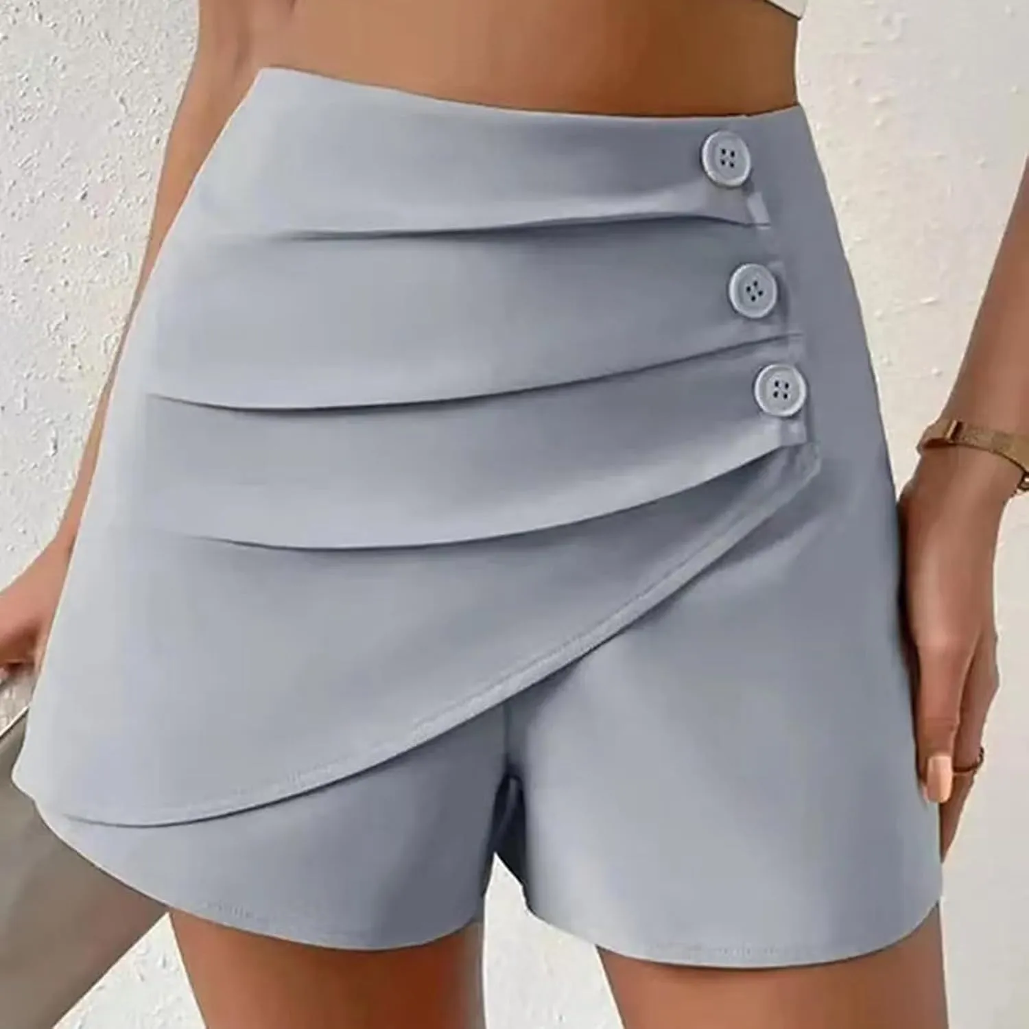 Shorts for Women Trendy 2024 High Waisted Button Ruched Solid Lounge Shorts Dressy Casual Summer Ladies Skorts Shorts