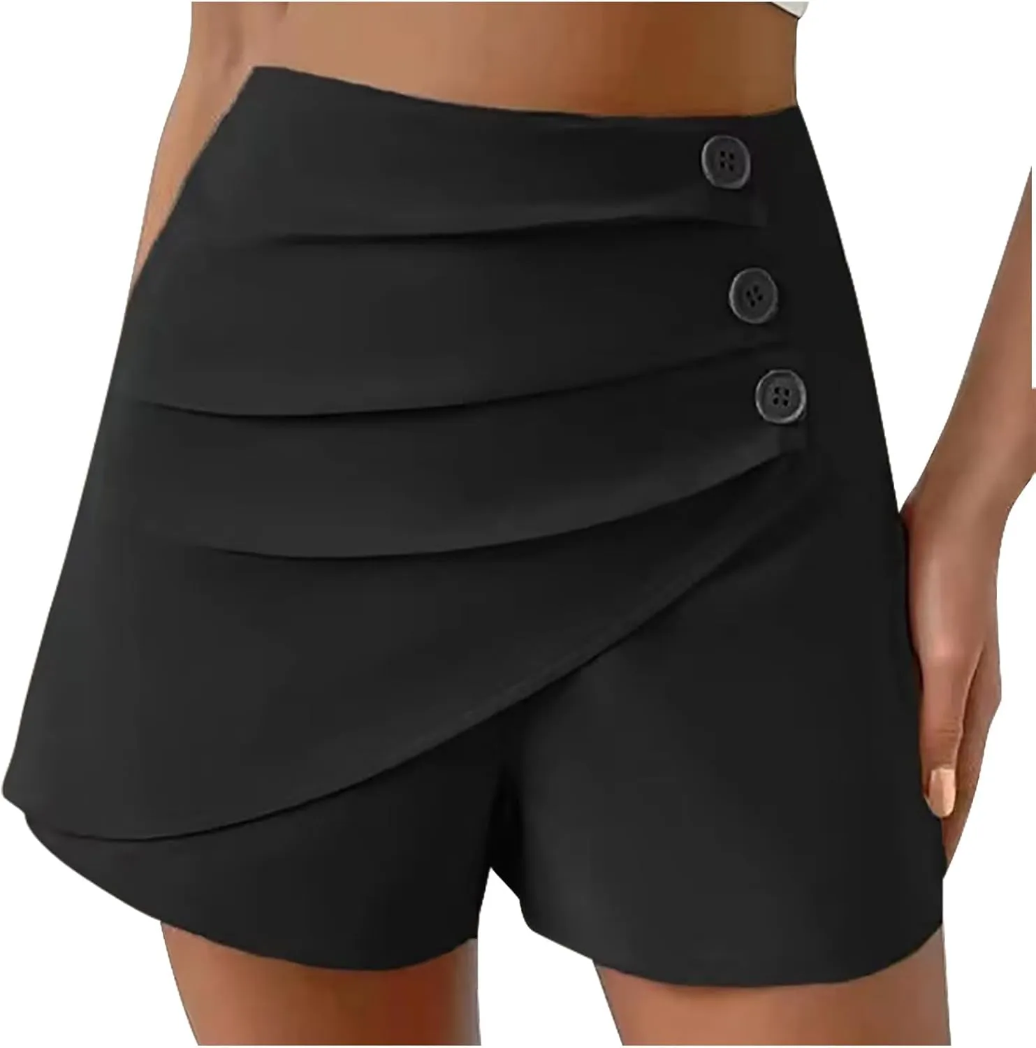 Shorts for Women Trendy 2024 High Waisted Button Ruched Solid Lounge Shorts Dressy Casual Summer Ladies Skorts Shorts