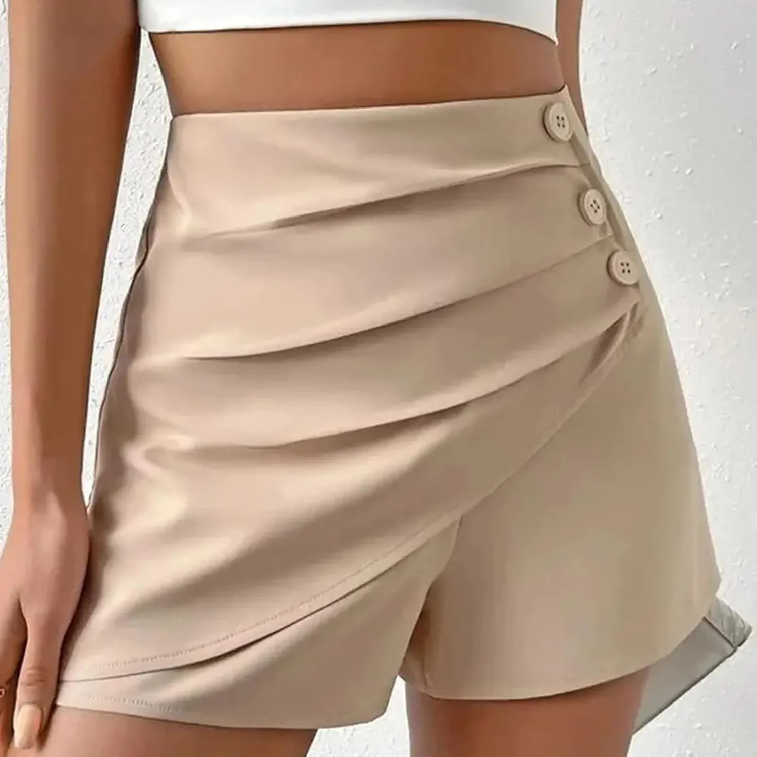 Shorts for Women Trendy 2024 High Waisted Button Ruched Solid Lounge Shorts Dressy Casual Summer Ladies Skorts Shorts
