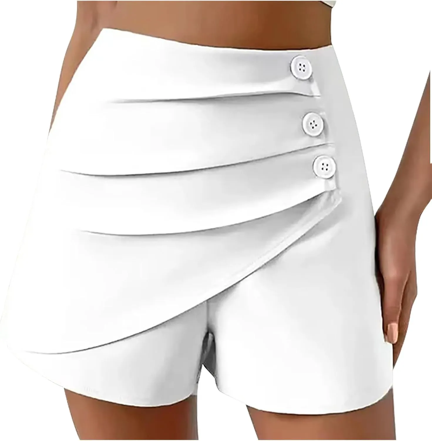 Shorts for Women Trendy 2024 High Waisted Button Ruched Solid Lounge Shorts Dressy Casual Summer Ladies Skorts Shorts