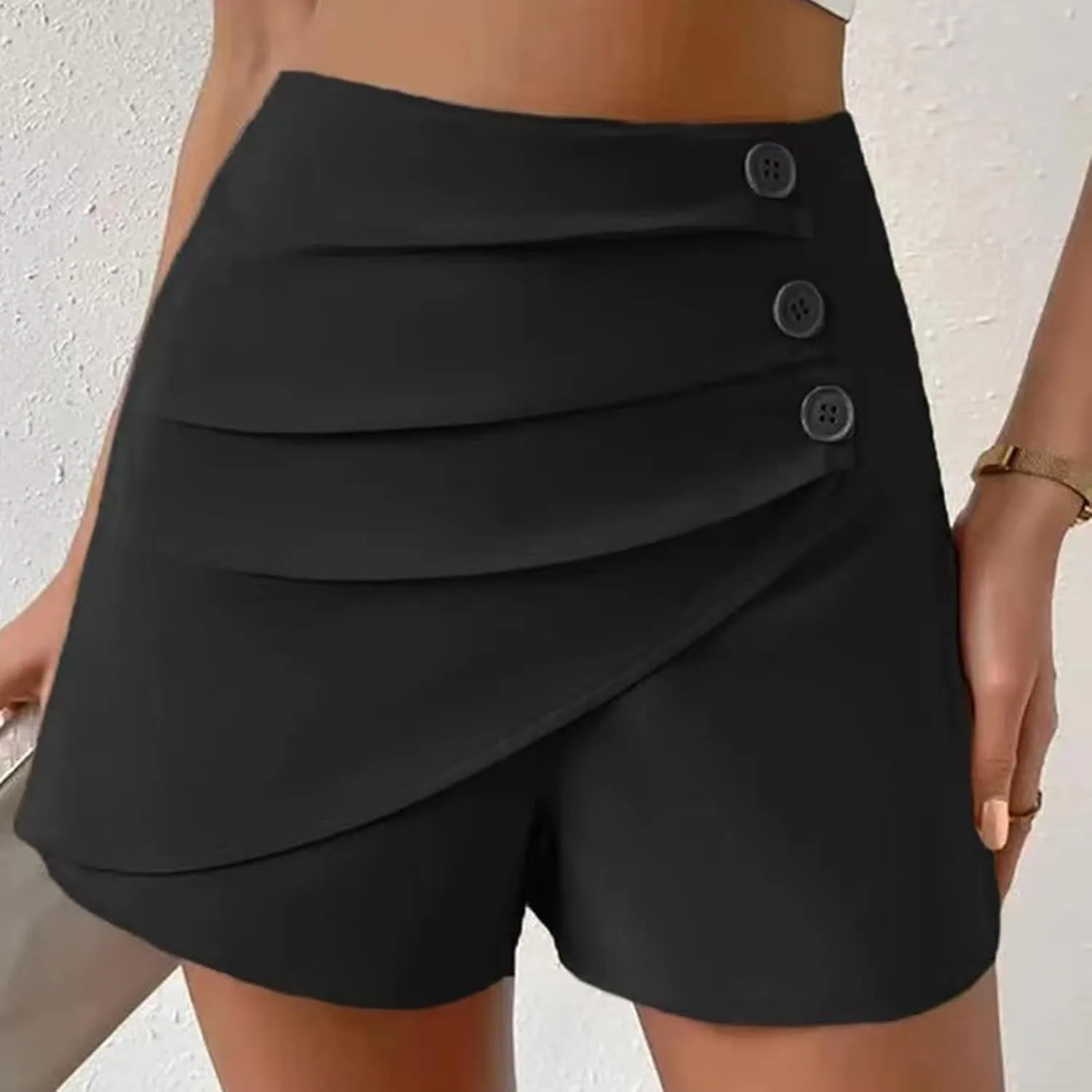 Shorts for Women Trendy 2024 High Waisted Button Ruched Solid Lounge Shorts Dressy Casual Summer Ladies Skorts Shorts