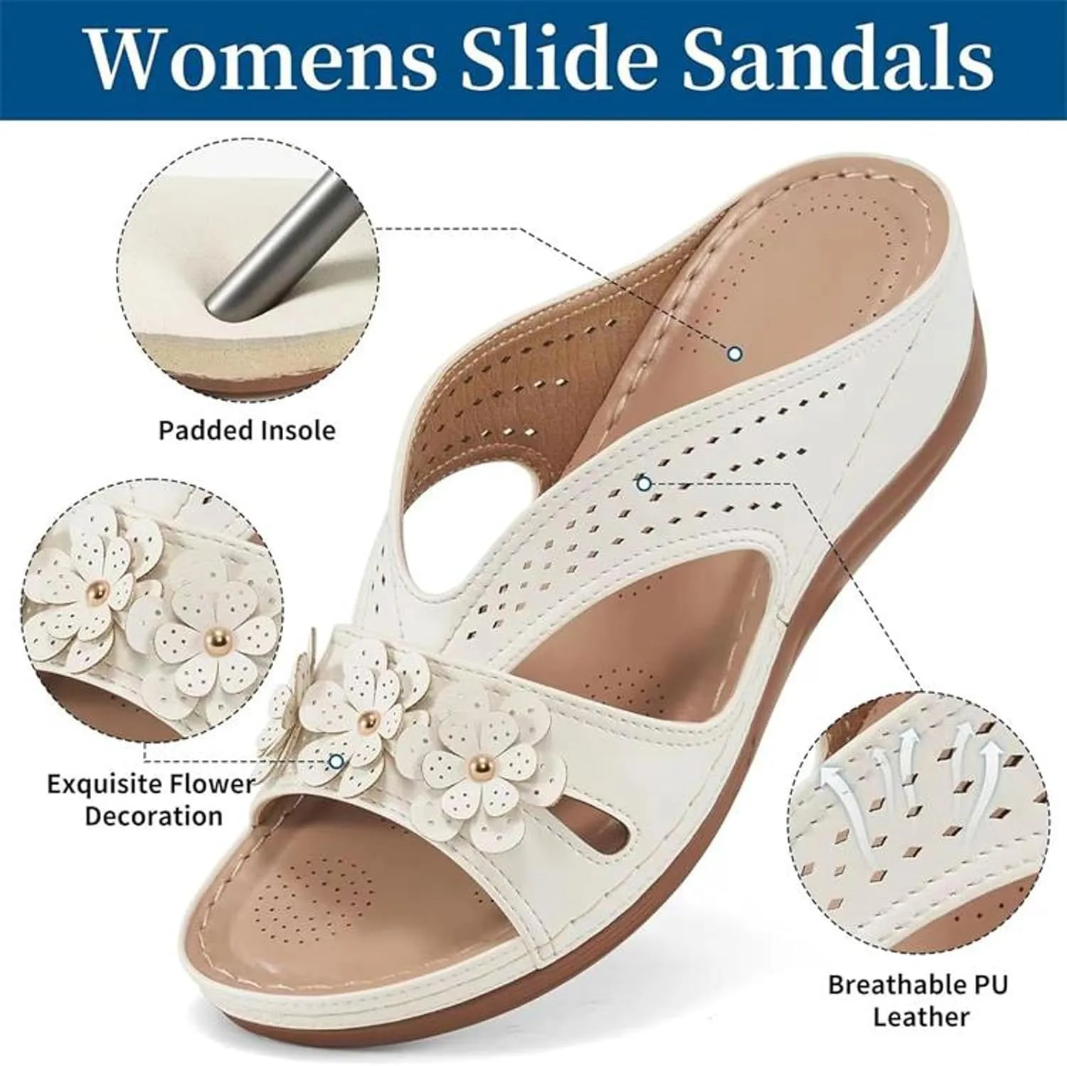 Slip On Dressy Summer Comfortable Slides Sandals Lightweight Memory Foam Platform Shoes Womens Casual Sandals