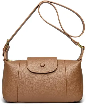 Small Crossbody Bag for Women Soft Leather Flap Purse and Handbag Fashion Casual Shoulder Bag Ladies Satchel (Khaki)