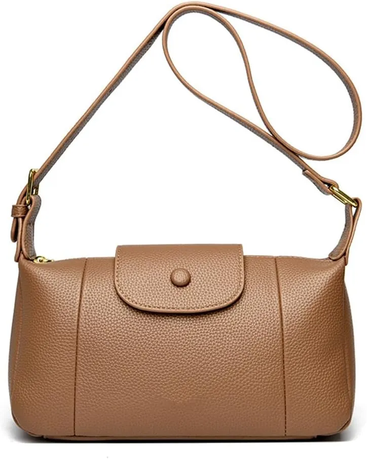 Small Crossbody Bag for Women Soft Leather Flap Purse and Handbag Fashion Casual Shoulder Bag Ladies Satchel (Khaki)