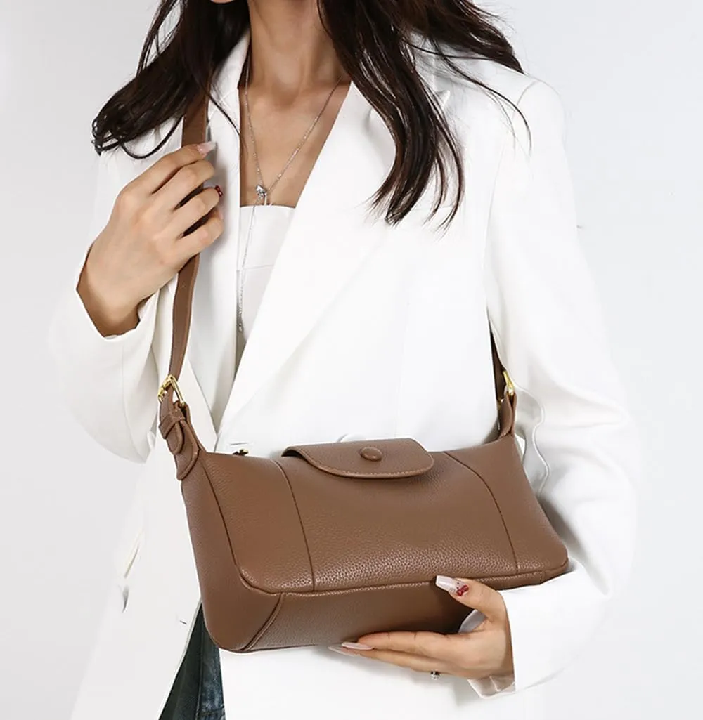 Small Crossbody Bag for Women Soft Leather Flap Purse and Handbag Fashion Casual Shoulder Bag Ladies Satchel (Khaki)
