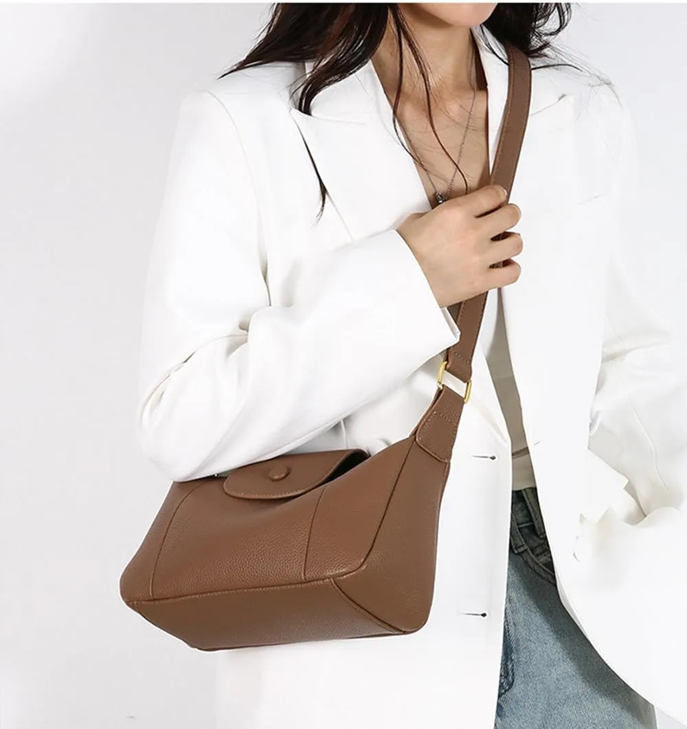 Small Crossbody Bag for Women Soft Leather Flap Purse and Handbag Fashion Casual Shoulder Bag Ladies Satchel (Khaki)