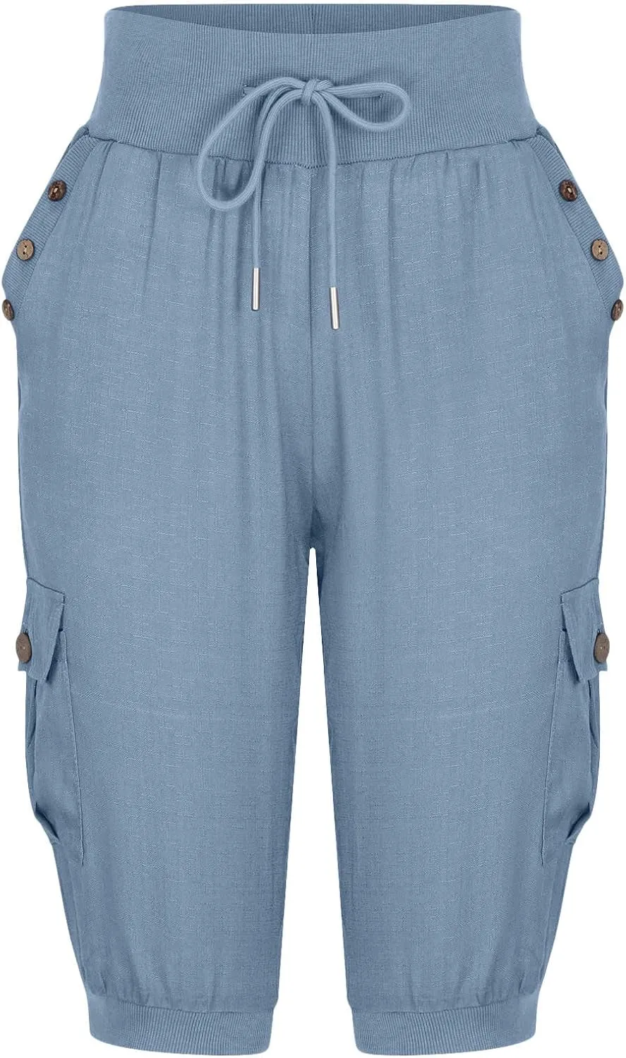 SMIDOW Womens Capri Pants Plus Size Cotton Linen Work Pants Drawstring Elastic Waist Tapered Pants Pull-on Pants