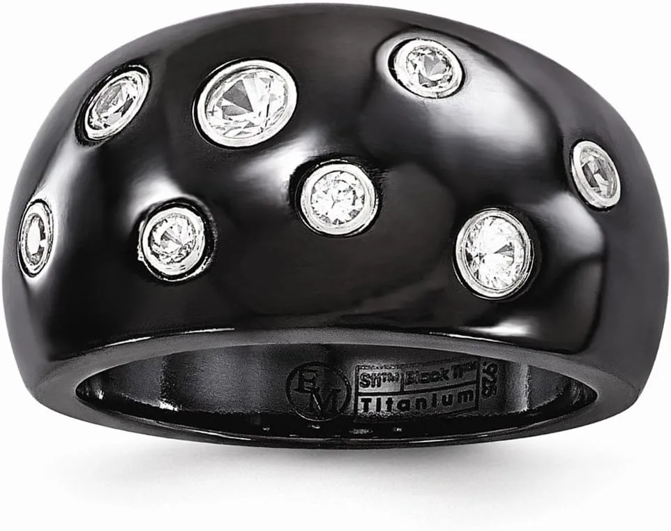 Solid Black Titanium White Sapphire 925 Sterling Silver Bezels 12mm Wedding Band Ring