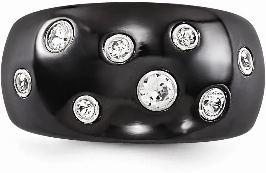 Solid Black Titanium White Sapphire 925 Sterling Silver Bezels 12mm Wedding Band Ring