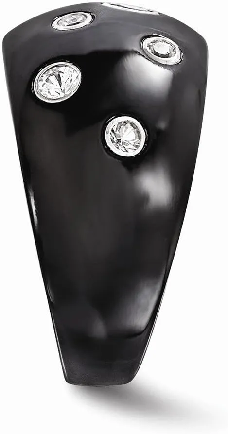 Solid Black Titanium White Sapphire 925 Sterling Silver Bezels 12mm Wedding Band Ring