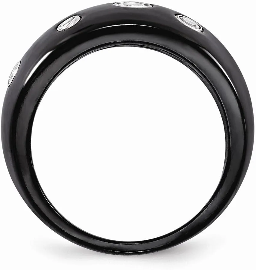 Solid Black Titanium White Sapphire 925 Sterling Silver Bezels 12mm Wedding Band Ring