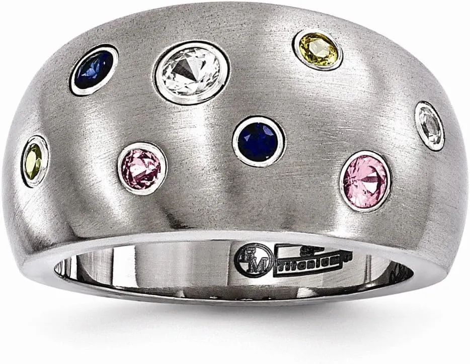 Solid Titanium Multi-Color Sapphire 925 Sterling Silver Bezels Wedding Band Ring