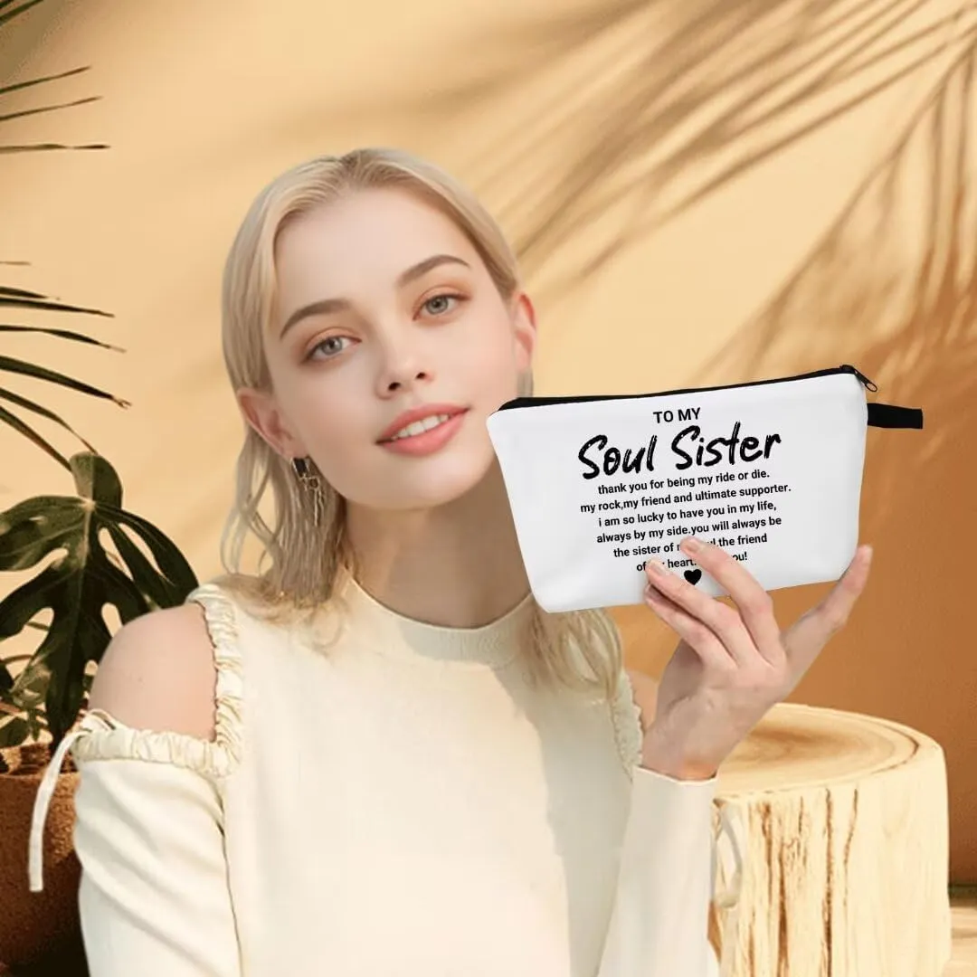 Soul Sister gifts for Women Makeup Bag Birthday Gifts for Soul Sister Friendship Gifts for Soul Sister Travel Toiletry Bag (White)