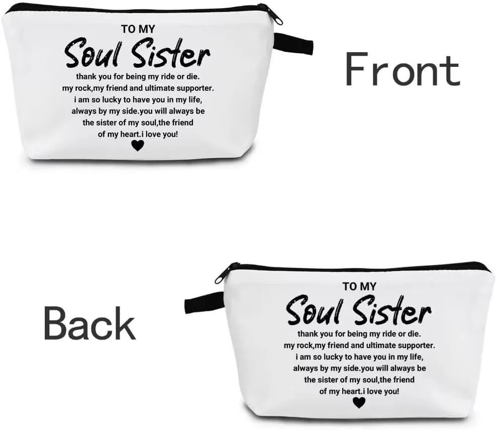 Soul Sister gifts for Women Makeup Bag Birthday Gifts for Soul Sister Friendship Gifts for Soul Sister Travel Toiletry Bag (White)