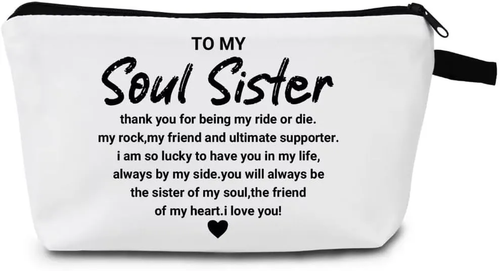 Soul Sister gifts for Women Makeup Bag Birthday Gifts for Soul Sister Friendship Gifts for Soul Sister Travel Toiletry Bag (White)