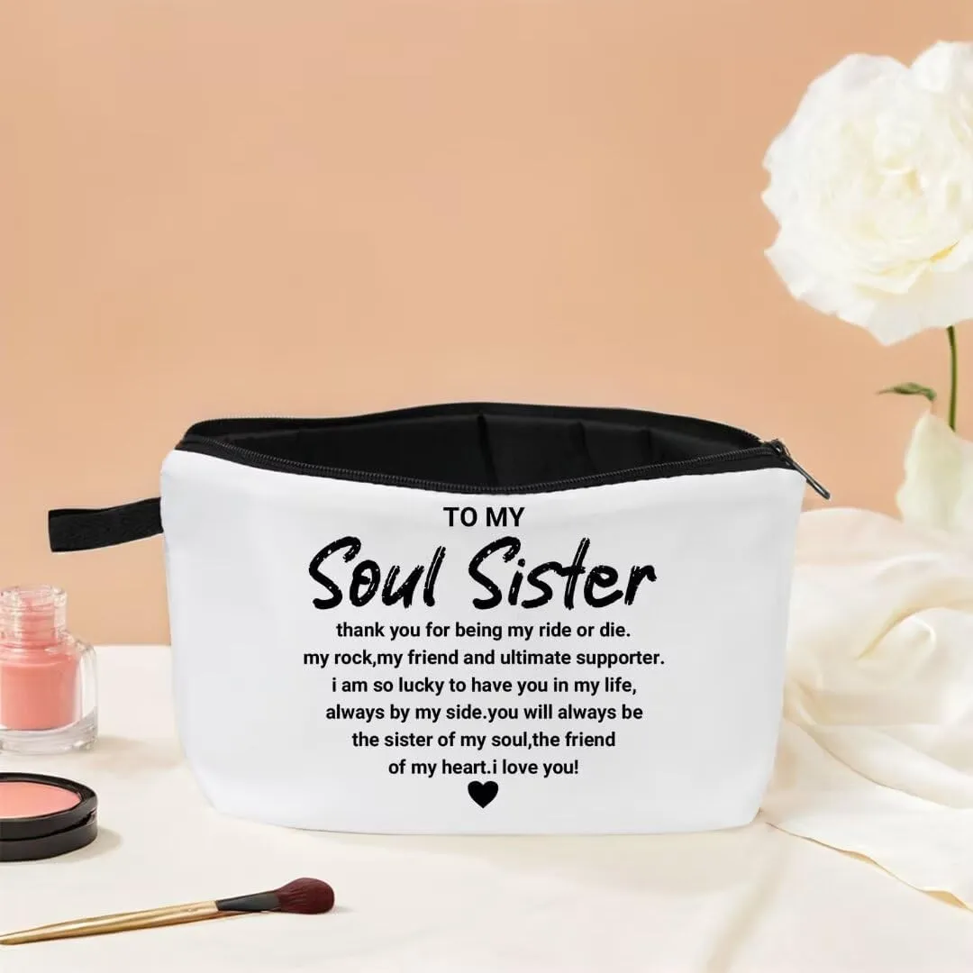 Soul Sister gifts for Women Makeup Bag Birthday Gifts for Soul Sister Friendship Gifts for Soul Sister Travel Toiletry Bag (White)