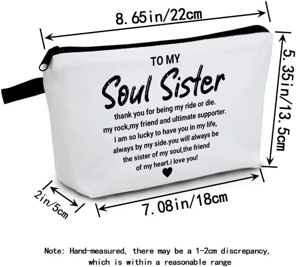Soul Sister gifts for Women Makeup Bag Birthday Gifts for Soul Sister Friendship Gifts for Soul Sister Travel Toiletry Bag (White)