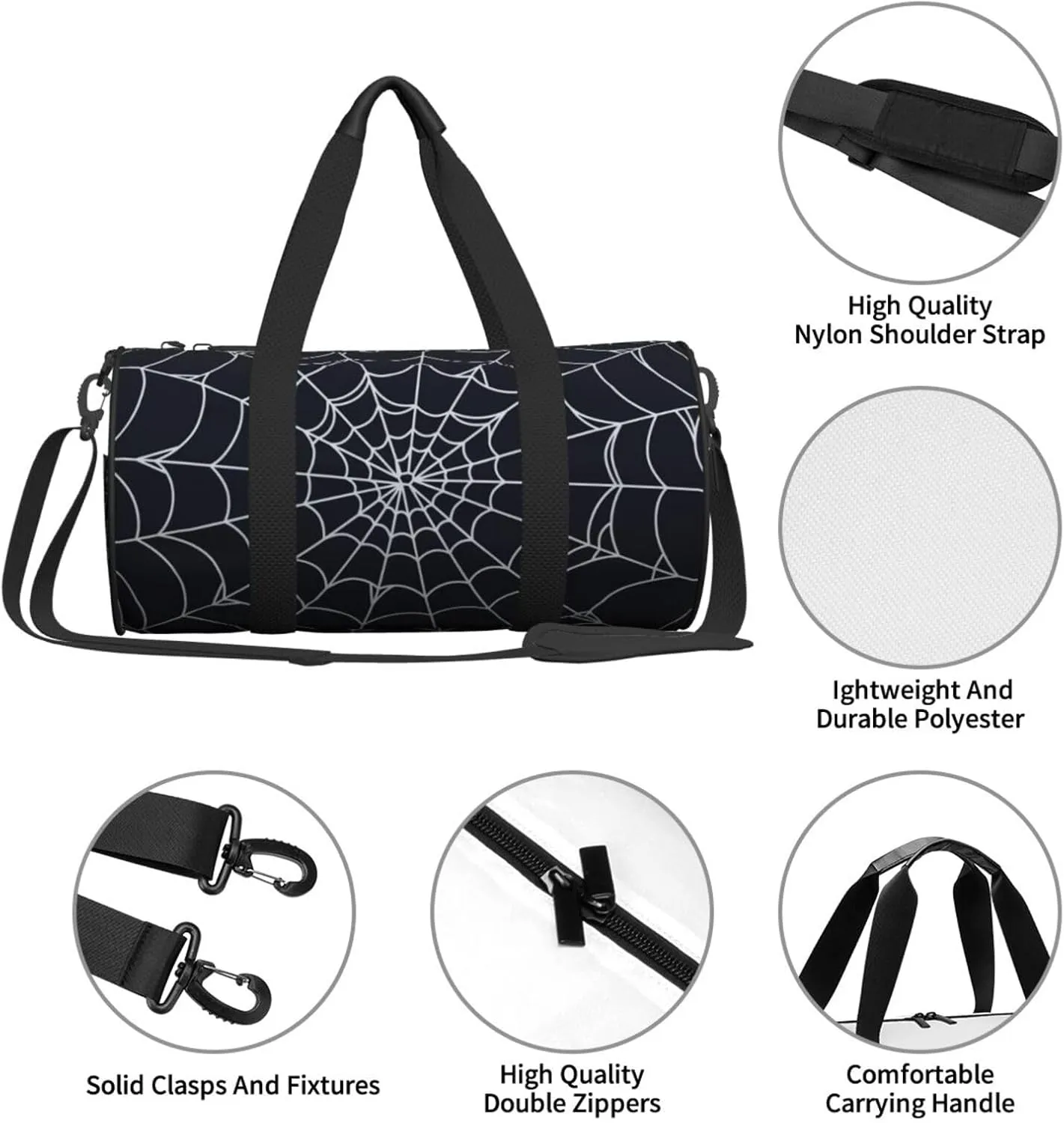 Spiral Spider Web Sports Gym Bag Halloween Travel Duffel Bag Shoes Compartment For Men Women Foldable Lightweight Yoga Gym Sports Bag