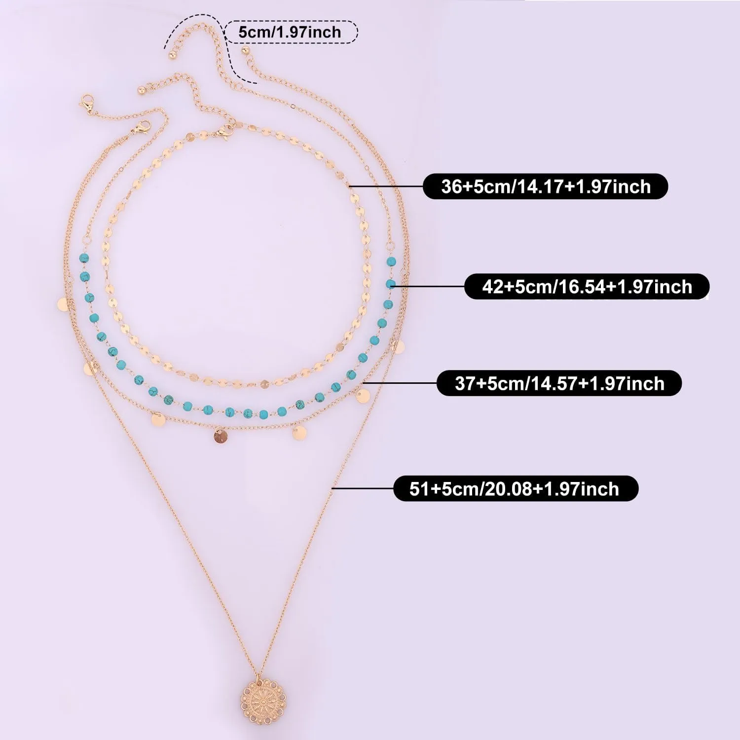 Stacked Necklace for Women, Stacked Pendant Necklace Turquoise Beaded Chain Western Bohemian Jewelry for Country Beach Daily Wearing