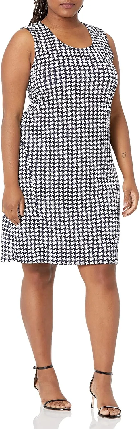 Star Vixen Women's Plus-sz Classic Str Ponte Knit Slvlss Midi-Length Sheath