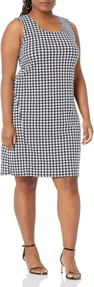 Star Vixen Women's Plus-sz Classic Str Ponte Knit Slvlss Midi-Length Sheath