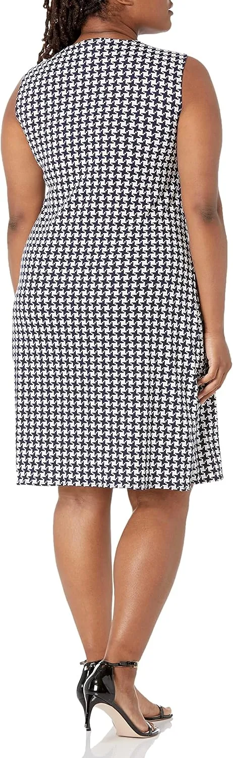 Star Vixen Women's Plus-sz Classic Str Ponte Knit Slvlss Midi-Length Sheath
