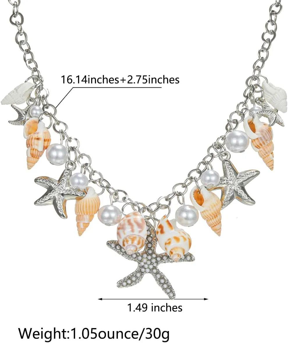 Starfish Necklace for Women Gold Shell Charm Necklaces Bohemian Starfish Choker Conch Pearl Statement Necklace Beach Holiday Jewelry